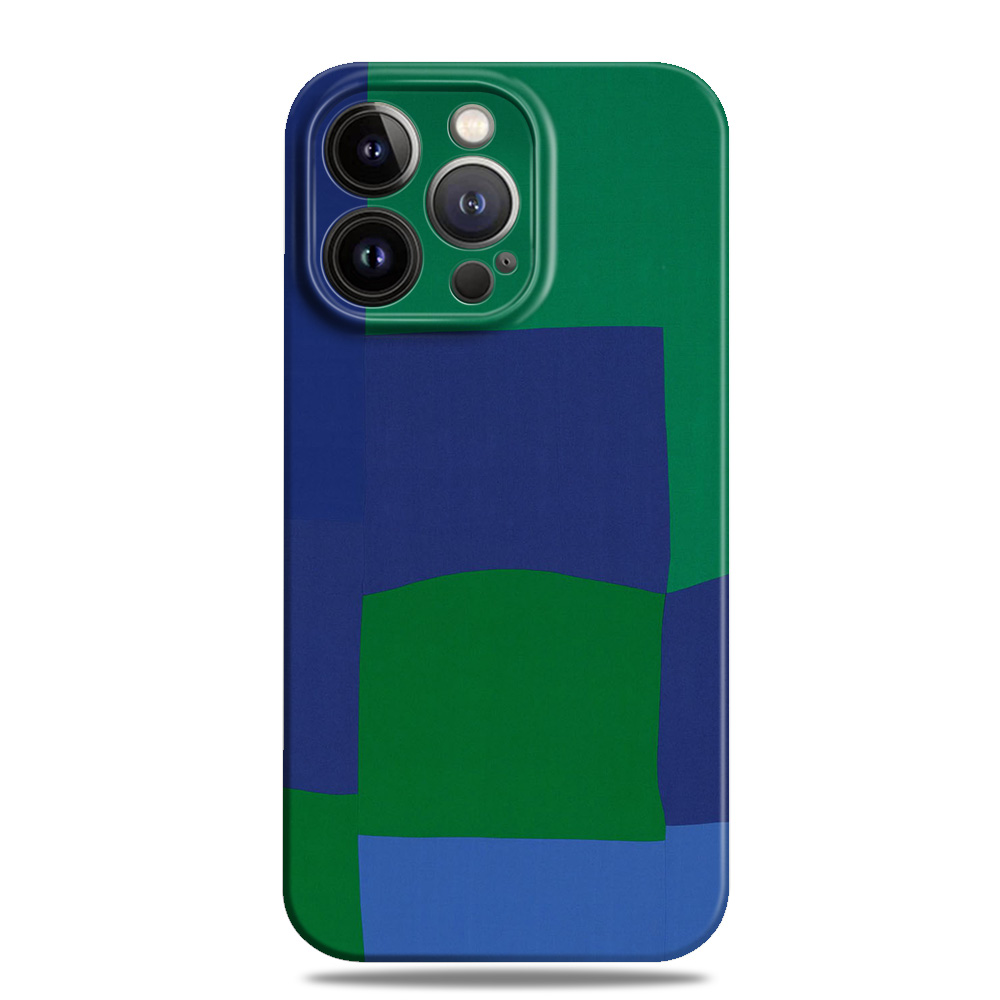 蓝绿撞色抽象艺术手机壳全包简约