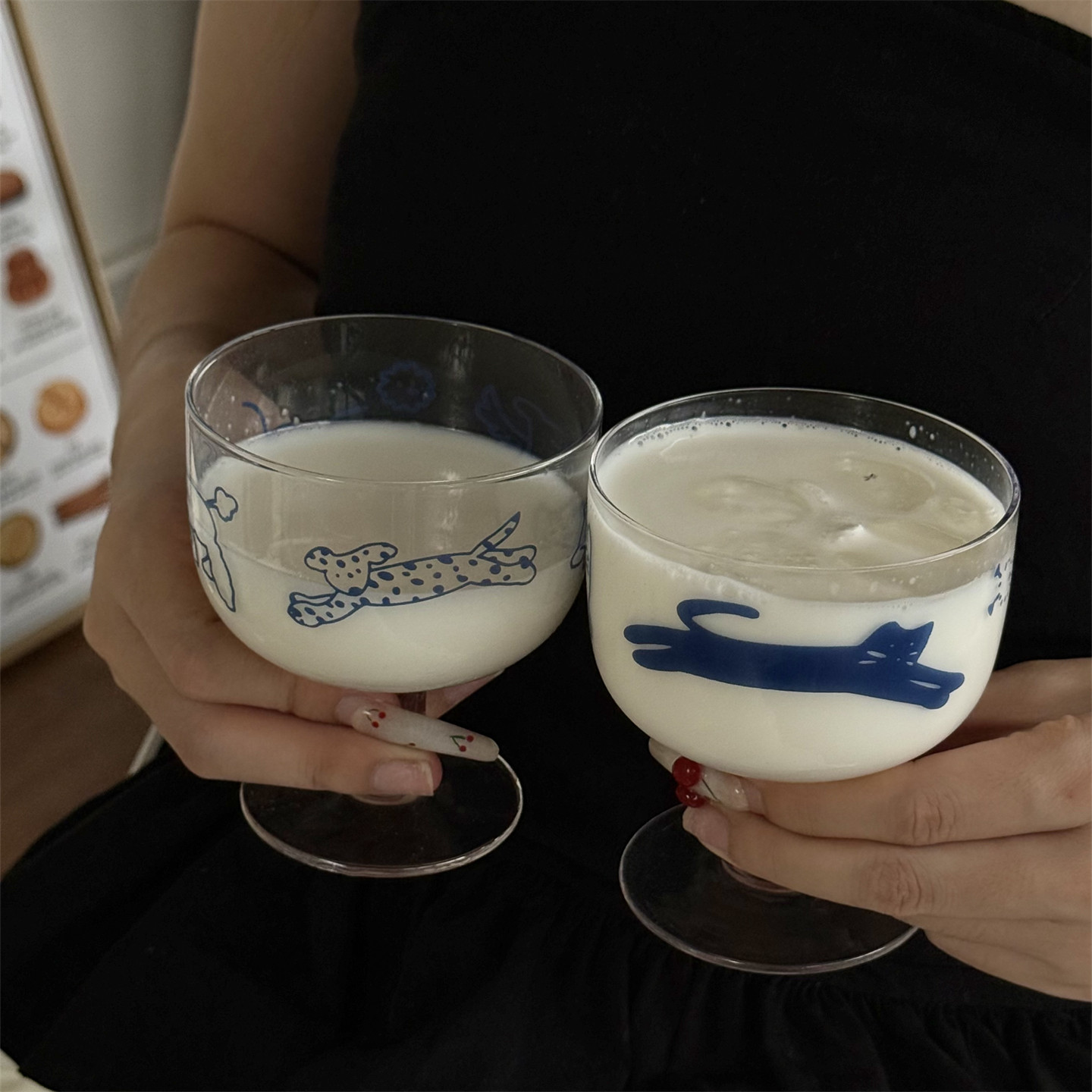 猫狗双全复古手绘高颜值高硼硅玻璃杯高脚杯耐高温甜品冰淇淋杯子,餐饮具,玻璃杯,淘宝优惠券,粉丝福利购,淘宝优惠卷