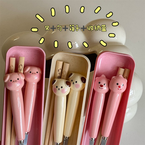 卡通小动物筷子叉勺餐具套装
