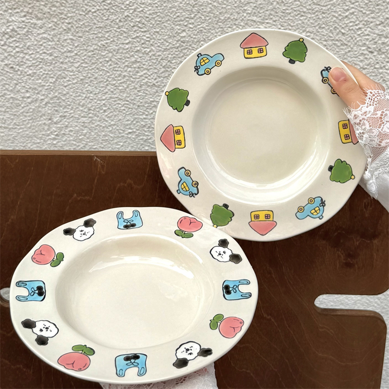 可爱陶瓷盘高颜值浮雕手绘沙拉盘