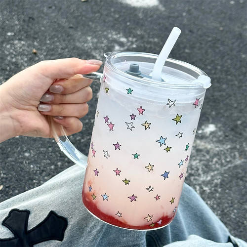 彩色星星大容量高颜值带盖吸管杯