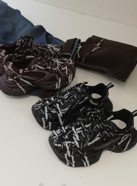 欧洲站新款厚底增高百搭老爹鞋女做旧爆款底字母绑带运动鞋3382