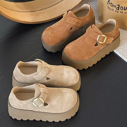 米家-新款复古勃肯鞋懒人松糕跟时尚单鞋休闲女鞋增高7988