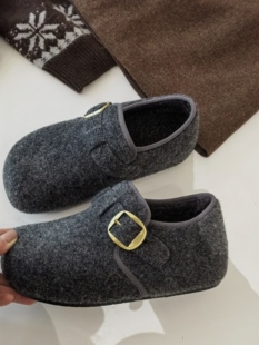 平底百搭休闲懒人勃肯鞋 1303韩版 新款 冬季 女4316 圆头皮带扣奶奶鞋