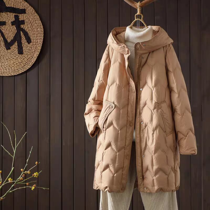 羽绒服女中长款白鸭绒加厚外套