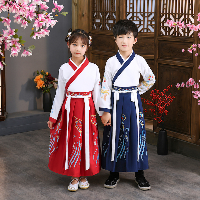汉服男童儿童古装国学服三字经演出服女小学生开笔礼书童服装春秋