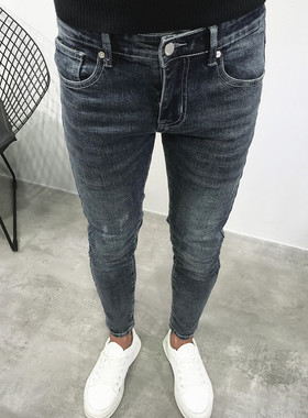 春秋季新款简约牛仔裤男修身小脚裤潮牌百搭弹力精神小伙九分裤潮