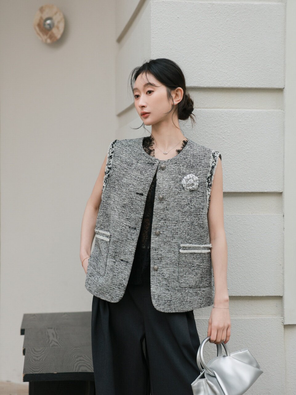 2026春季新款韩版时尚百搭显瘦圆领无袖坎肩小香风开衫马甲背心女