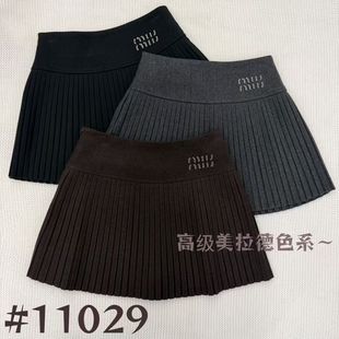 韩系2025冬季 百搭设计感高腰显瘦加厚尼料百褶半身裙短裙女潮 新款