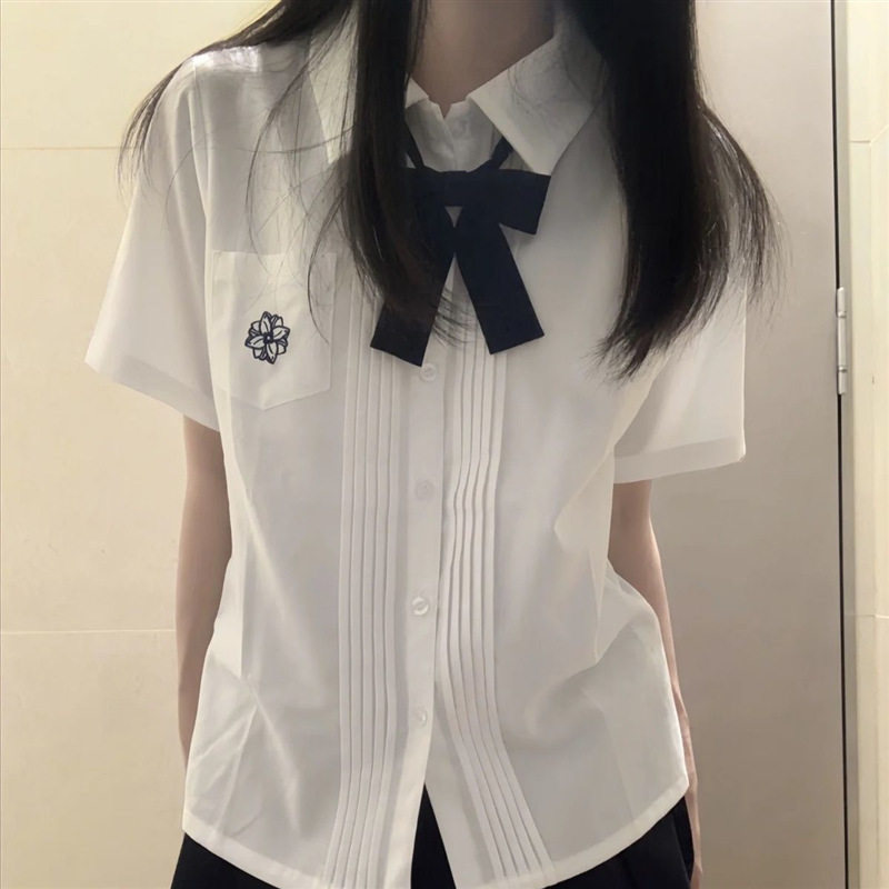 衬衫原创正统学院风短袖风琴褶班服百褶裙套装衬衣川岛私立学院