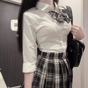 【黑板报】jk制服短格衬衫原创套装胸口褶皱纯欲缝收腰半身裙