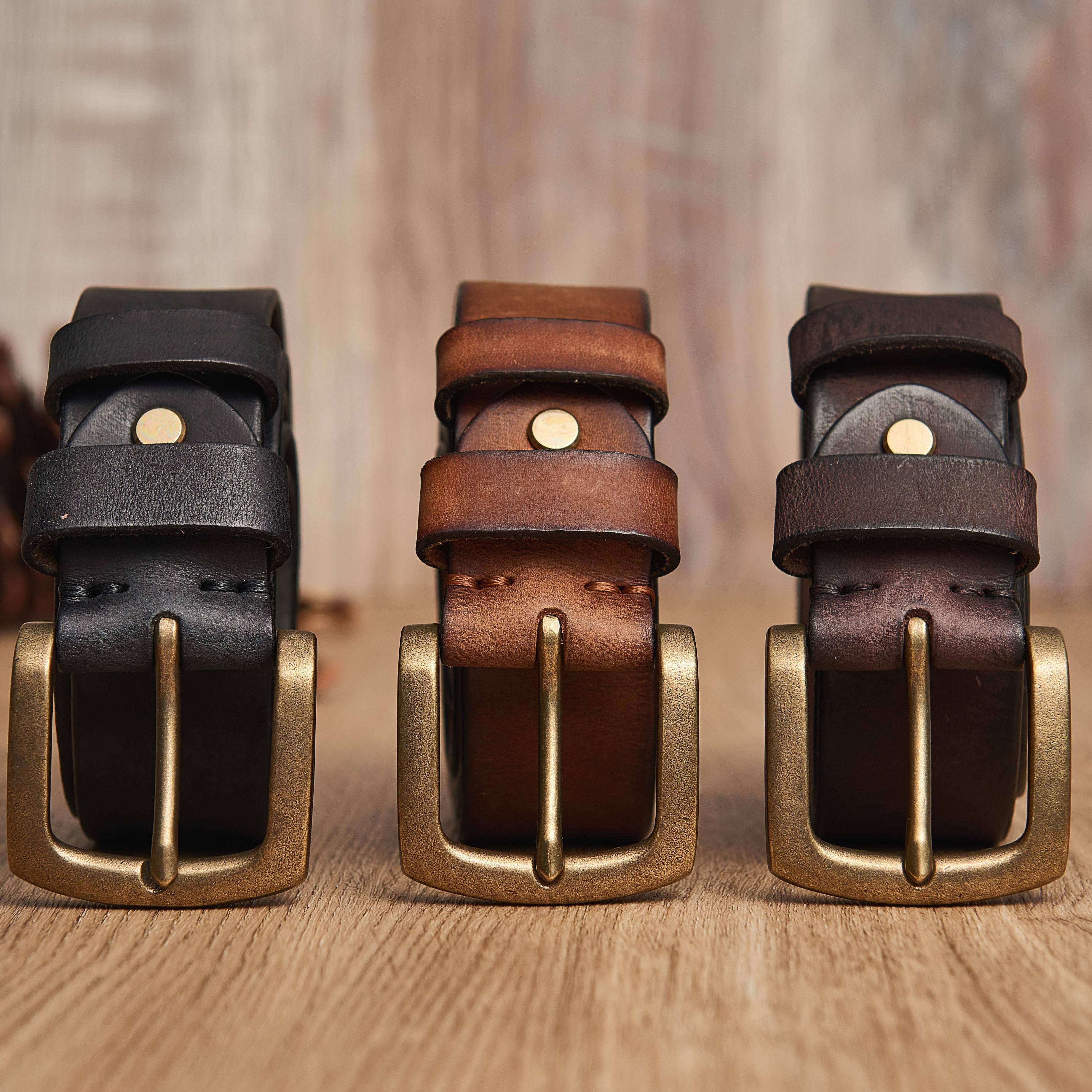 头层牛皮手工复古皮带黄铜做旧简约时尚休闲真皮男士百搭腰带经典