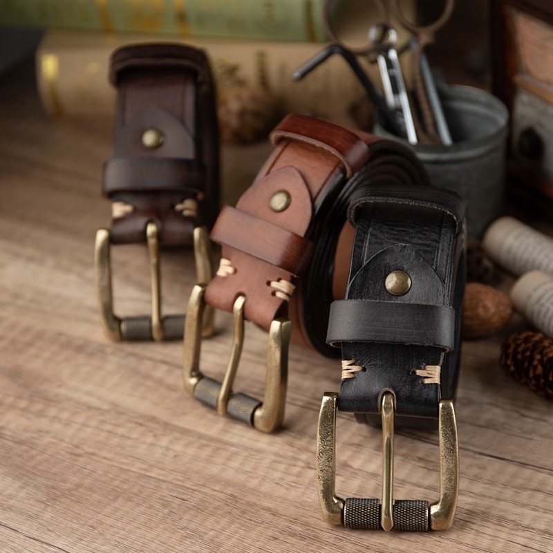 男士时尚个性头层牛皮铜扣腰带