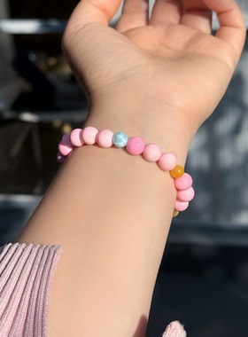 天然女王贝手串搭配蜜蜡海纹石8mm显白女送礼珠宝多样性发一