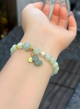 天然和田玉浅晴水8mm珠搭配小马细润木女礼物一物一图