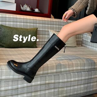 圆头平跟橡胶胶粘鞋冬季时装靴