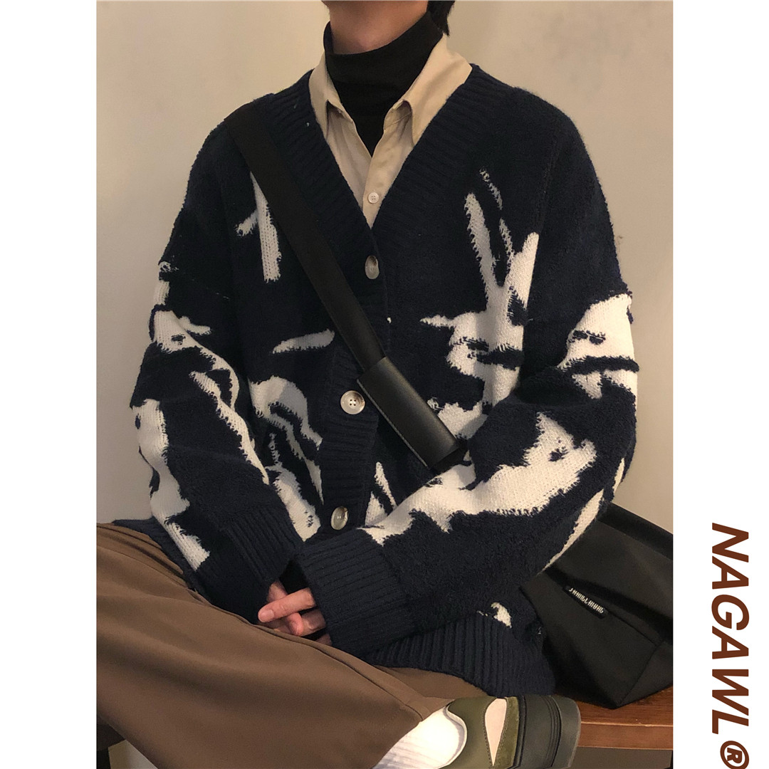 毛衣nagawl加厚开衫V领图片
