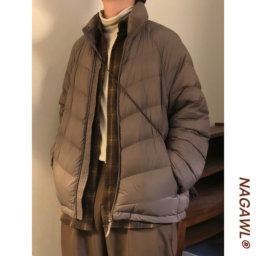 NAGAWL冬季美式复古潮牌加厚保暖简约休闲百搭立领排骨羽绒服外套