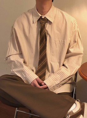 NAGAWL2025秋季宽松美式复古条纹日系长袖衬衫外套男女百搭上衣潮