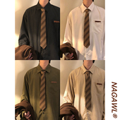 NAGAWL春秋日系复古学院风休闲百搭叠穿内搭纯色长袖 衬衫 上衣男女