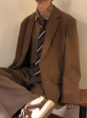 NAGAWL2023春秋新款美式复古宽松休闲西装外套男高级感港风小西服