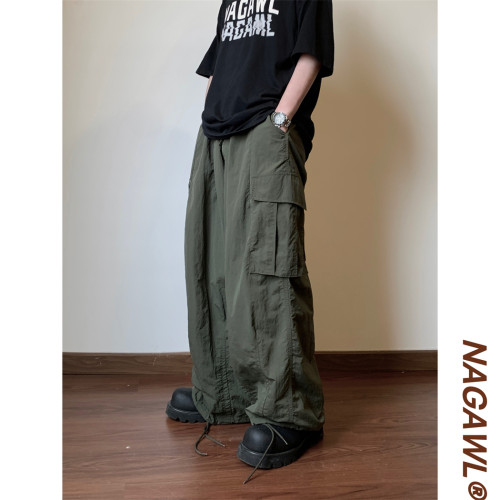 NAGAWL2025夏季新款美式复古高街抽绳大口袋束脚工装长裤风衣男女