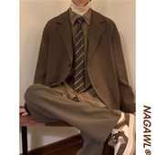 NAGAWL秋季 外套男女高级感痞帅西服上衣慵懒风 美拉德复古宽松西装