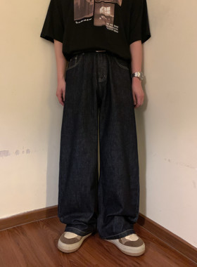 NAGAWL夏季美式复古潮牌街头宽松直简阔腿百搭休闲水洗牛仔长裤男