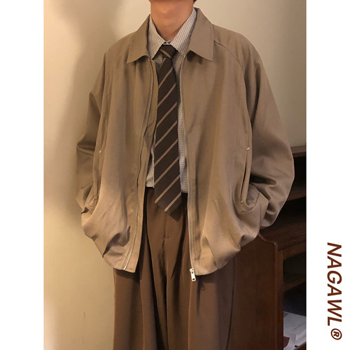 NAGAWL秋季新款卡其色工装外套百搭短外套美式休闲宽松拉链夹克男