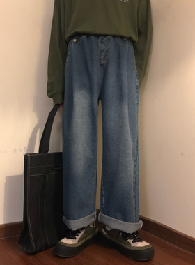 NAGAWL2025年秋季潮牌美式复古休闲百搭直简阔腿水洗牛仔长裤男女