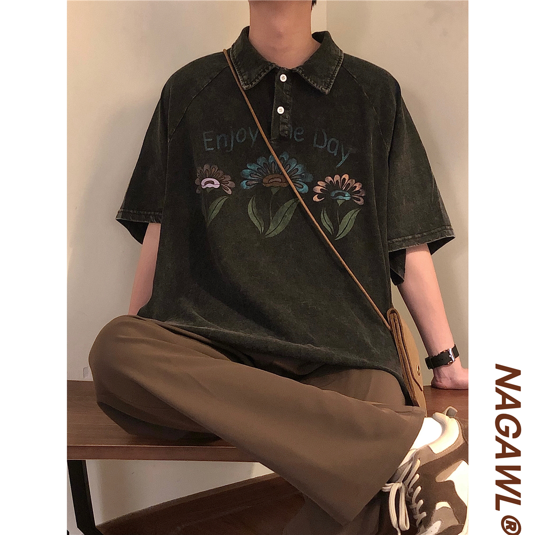 牛仔美式复古短袖polo衫nagawl