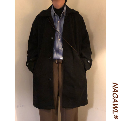 NAGAWL冬季美式复古高级感简约纯色中长款毛呢大衣风衣外套男女潮