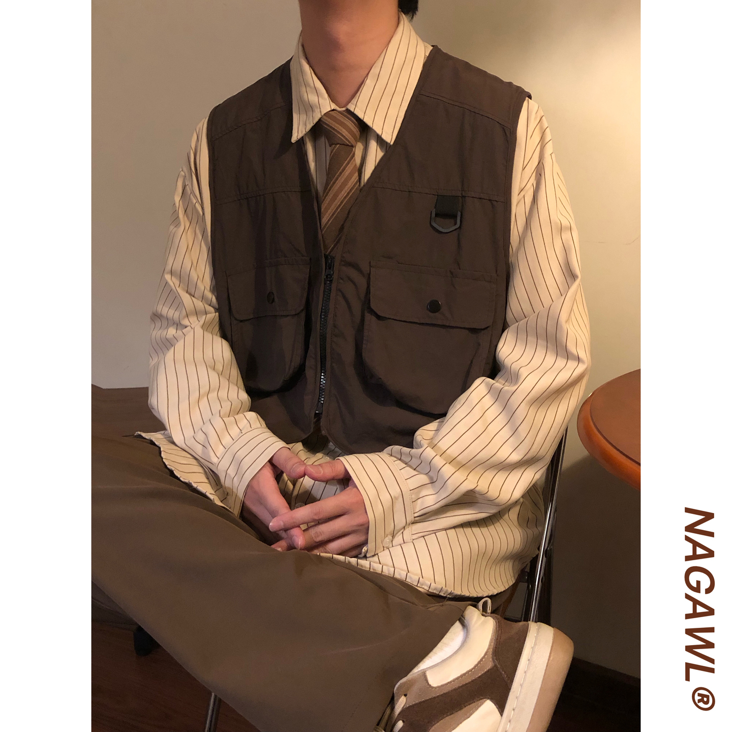 NAGAWL秋季日系复古潮牌百搭叠穿工装短款无袖背心马甲上衣外套男