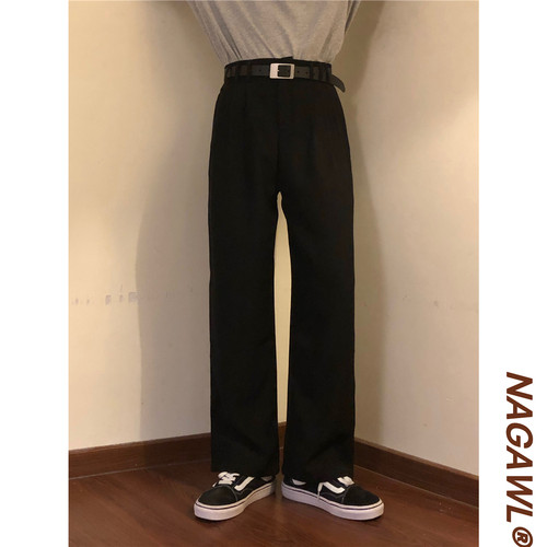 NAGAWL2025夏季新款美式复古宽松直筒黑色休闲裤男百搭西裤高级感
