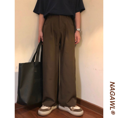 NAGAWL夏季美式复古纯色宽松直简阔腿裤子休闲百搭西裤长裤男女潮