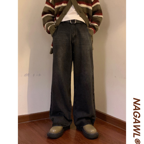 NAGAWL2026秋季新款美式复古潮牌宽松直简阔腿百搭休闲牛仔长裤男