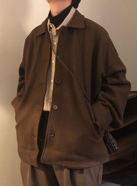 NAGAWL冬季美式复古高级感街头痞帅休闲简约纯色毛呢夹克外套男潮