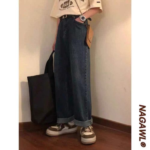 NAGAWL2025年秋季美式复古潮牌休闲百搭直简做旧水洗牛仔长裤男女