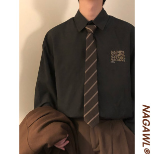 上衣男 衬衫 NAGAWL2025秋美式 复古宽松潮牌高级感纯色百搭内搭长袖