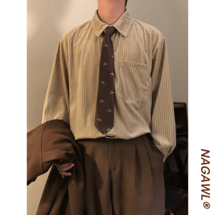 衬衫 复古潮牌学院风宽松休闲条纹百搭长袖 上衣外套 美式 NAGAWL秋季