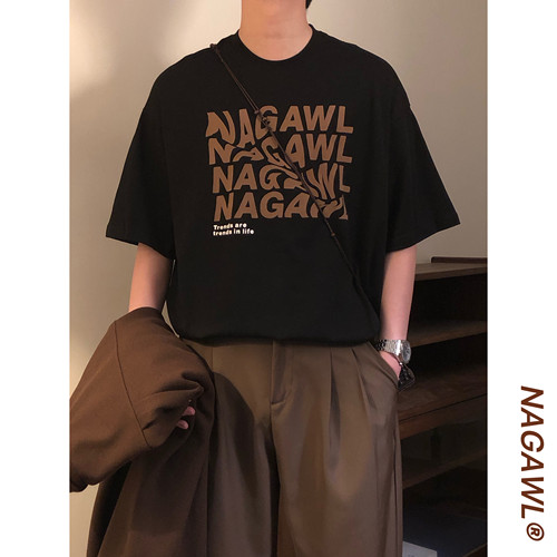 NAGAWL2026夏季美式街头风短袖小众设计感短袖T恤休闲百搭上衣男