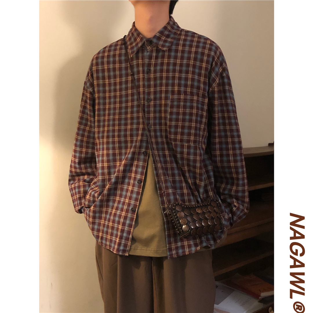 复古叠穿红色格子衬衫nagawl