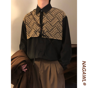 男女宽松设计感上衣潮 衬衫 NAGAWL2026春季 日系复古拼接假两件长袖