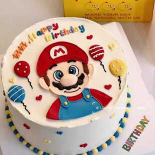 网红ins风卡通可爱马里澳大胡子帽子工人摆件 生日快乐蛋糕装饰