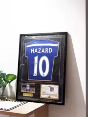 【With Jersey】Chelsea No. 10 Hazard Signed Printed Jersey Framed Photo Frame Football Merchandise Gift for Men