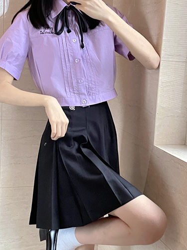川野奈奈 原绵花糖jk 泰国校服衬衫学院风琴褶初恋刺绣短款现货