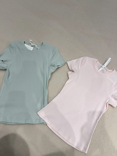 hello september休闲圆领高弹螺纹坑条纯色修身短袖T恤女H60074