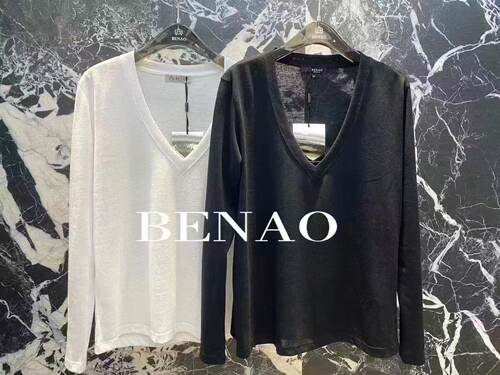 深圳南油BENAO本奥V领法式简约风百搭舒适棉质长袖T恤