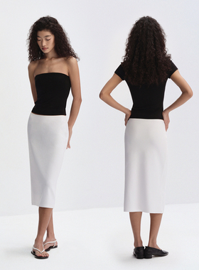 RA everyday 极简直筒slip-on弹力铅笔裙 黑色/白色