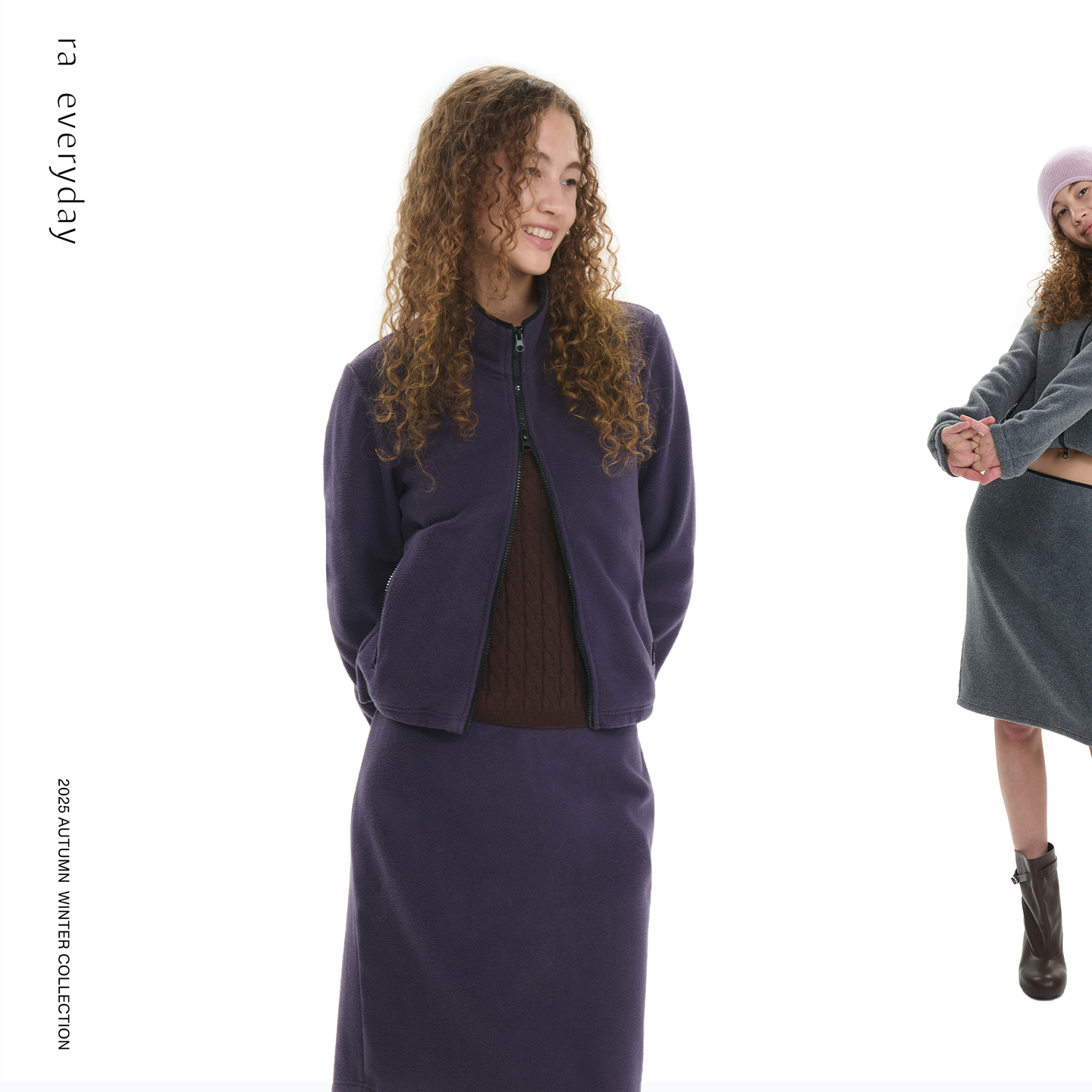 RA everyday “散步”摇粒绒拉链短款外套 深灰/紫色